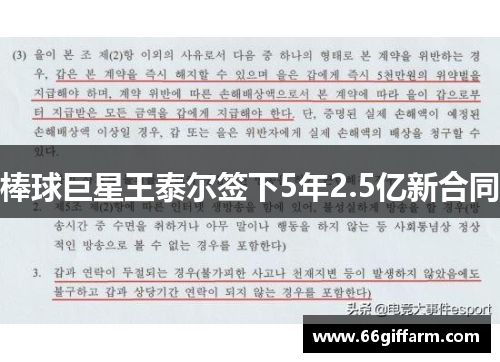 棒球巨星王泰尔签下5年2.5亿新合同